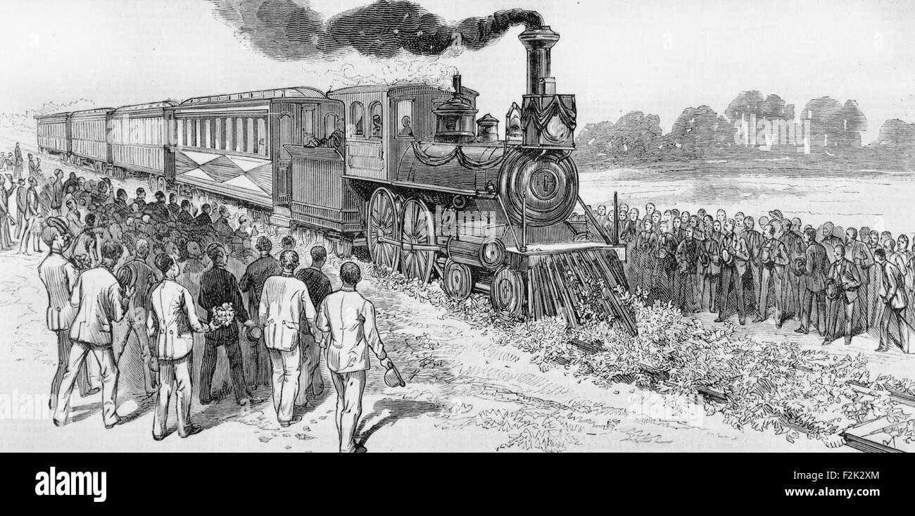 L'hommage des étudiants à Princeton College - la voie ferrée parsemée de fleurs pour le train funéraire James Garfield, 1881 Banque D'Images