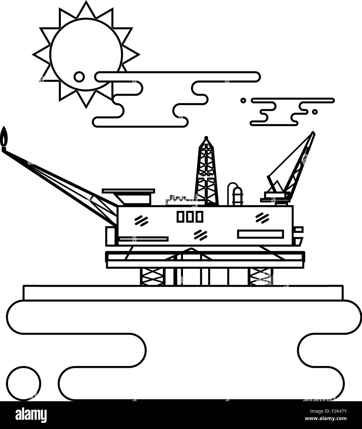 Plate-forme pétrolière dans l'océan bleu. Concept d'illustration vectorielle style plat Illustration de Vecteur