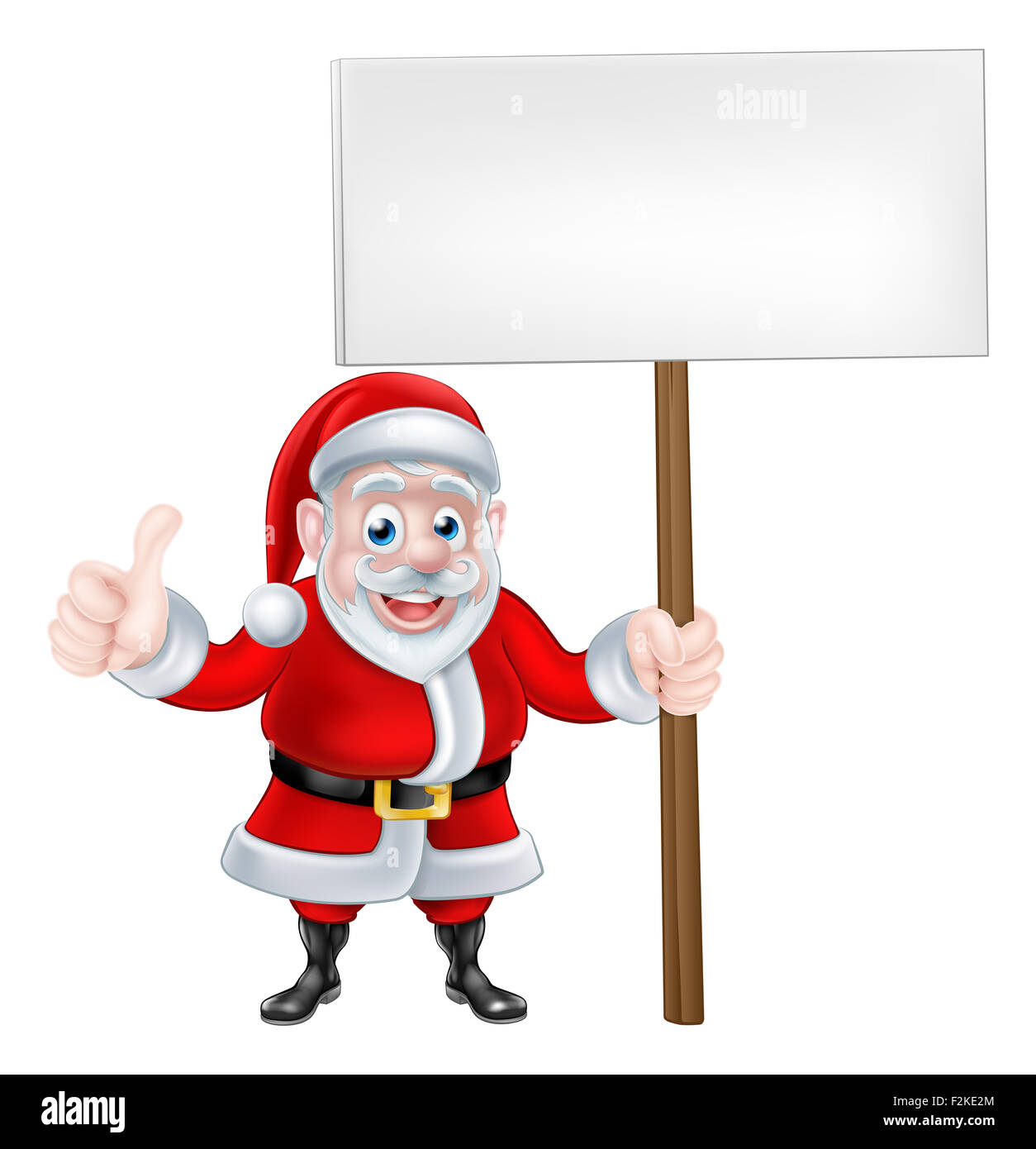 Cartoon Santa Claus holding un panneau et de donner un coup de pouce Banque D'Images