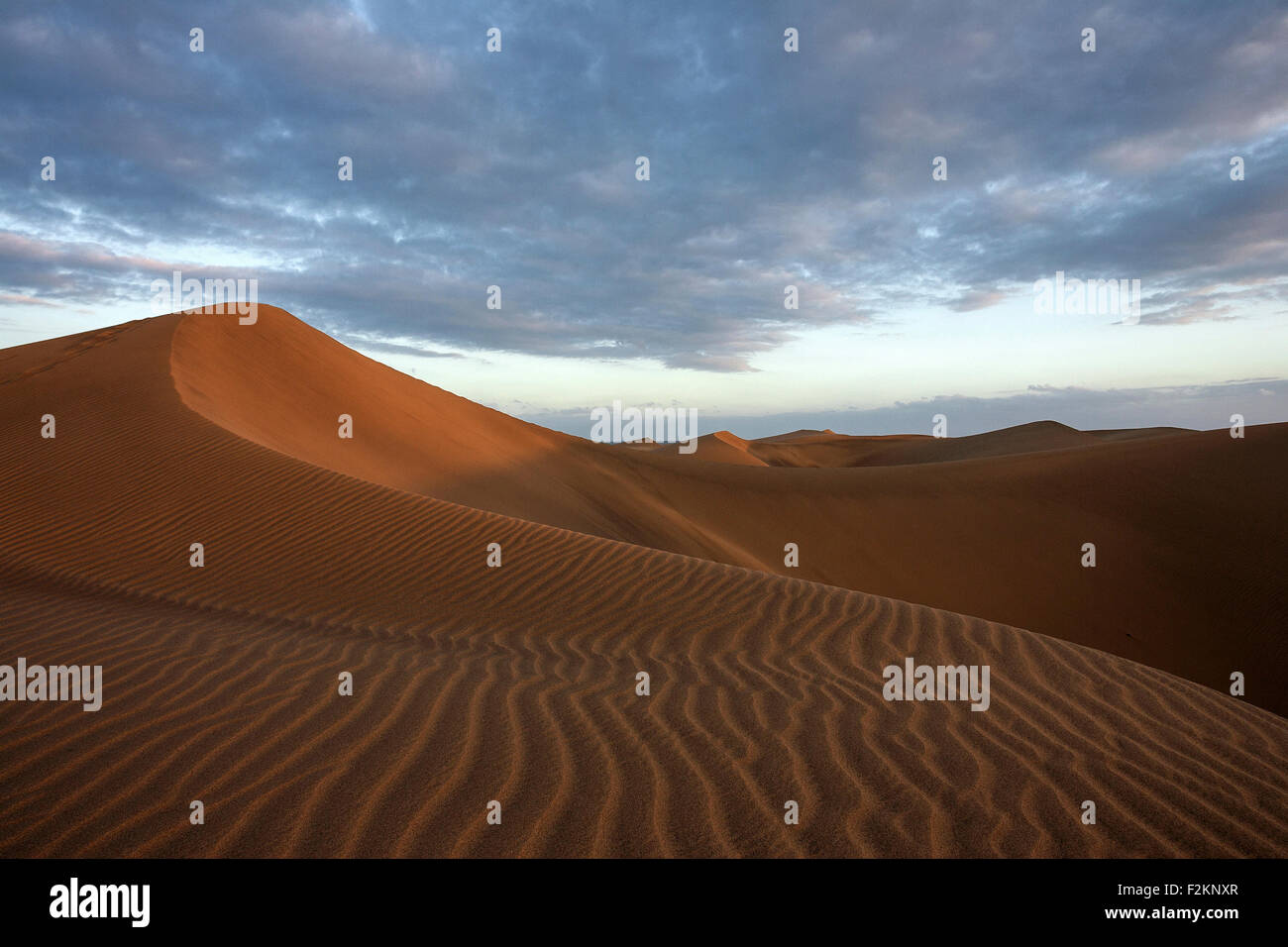 Dunes de Maspalomas, structures, dans le sable, réserve naturelle, lumière du soir, les formations nuageuses, Gran Canaria, Îles Canaries, Espagne Banque D'Images