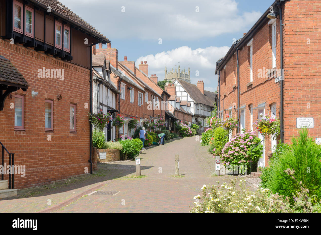 Jolis cottages dans le Malt Mill Lane, Stratford-upon-Avon, Warwickshire, Banque D'Images