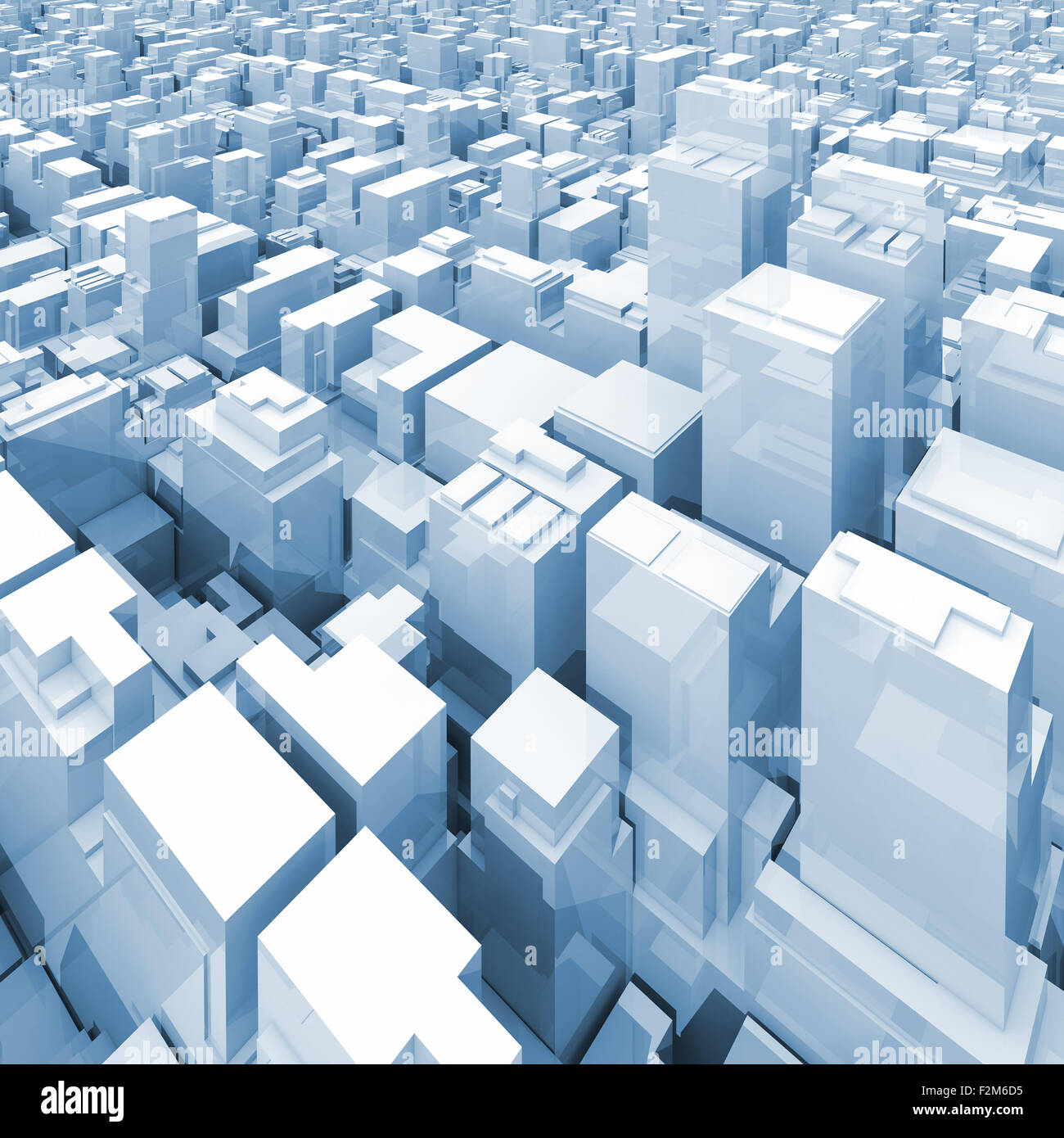 Abstract cityscape numérique avec de grands gratte-ciels et des immeubles de bureaux, aux tons bleu square 3d illustration Banque D'Images