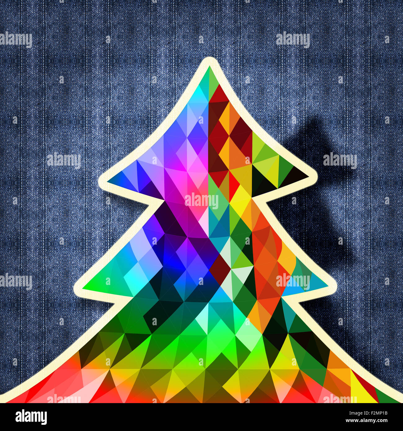 Géométrique branché arbre de Noël avec des triangles plus hipster vintage tissu jean arrière-plan. Banque D'Images