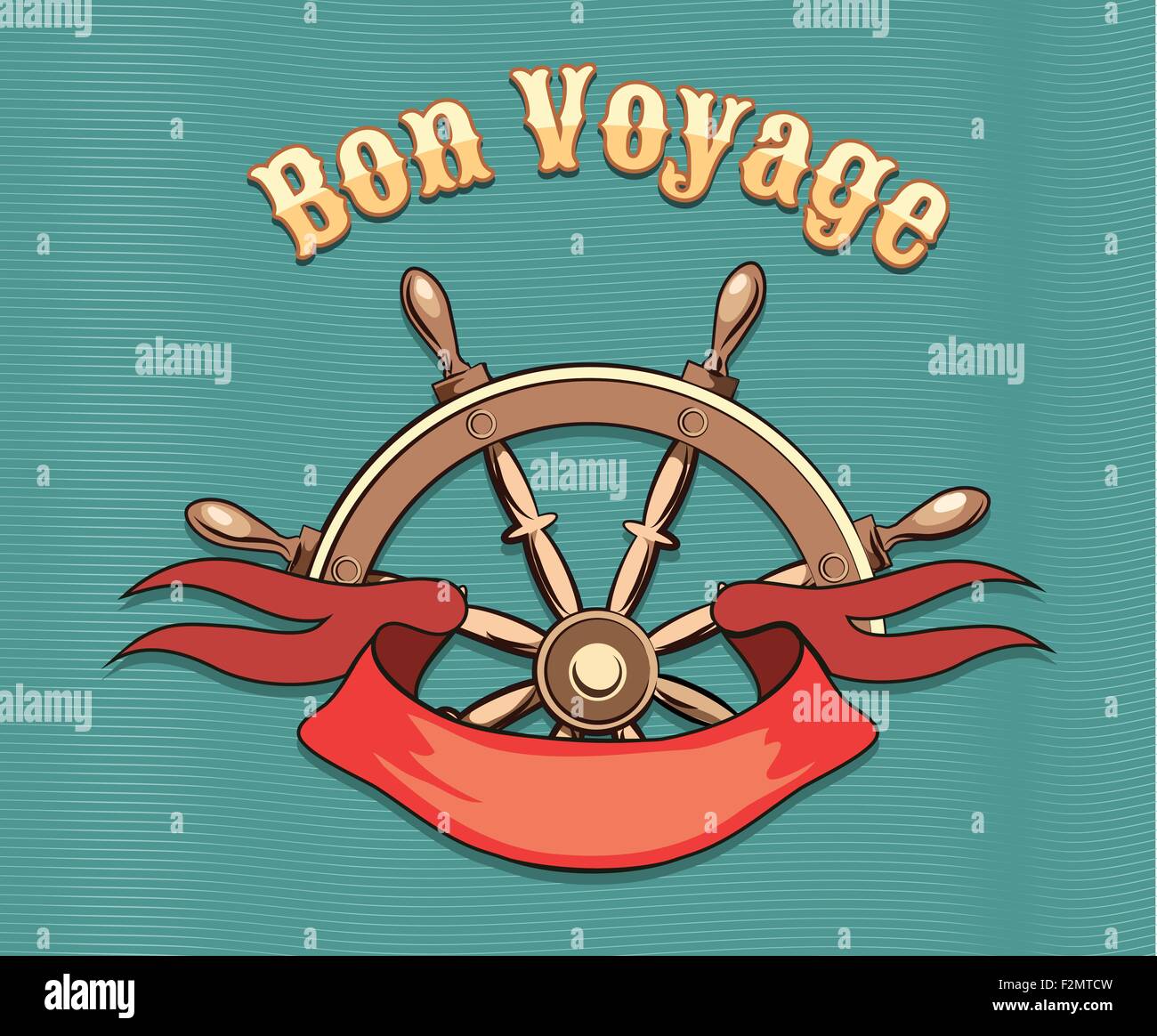 Nautical volant et ruban rouge et le lettrage Bon Voyage. Illustration de style rétro. Concept de voyage Illustration de Vecteur
