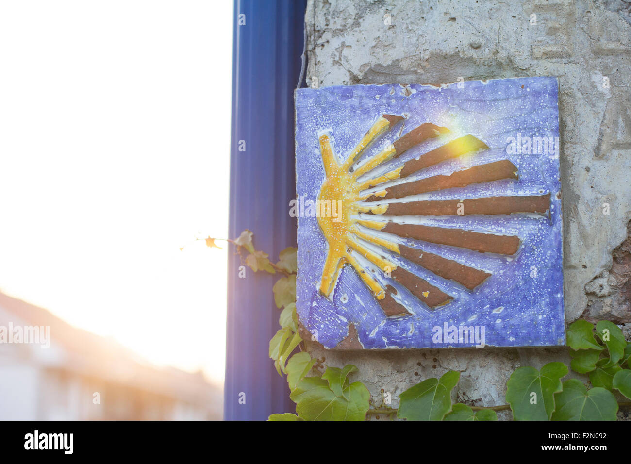 Signpost Camino Santiago Banque D'Images