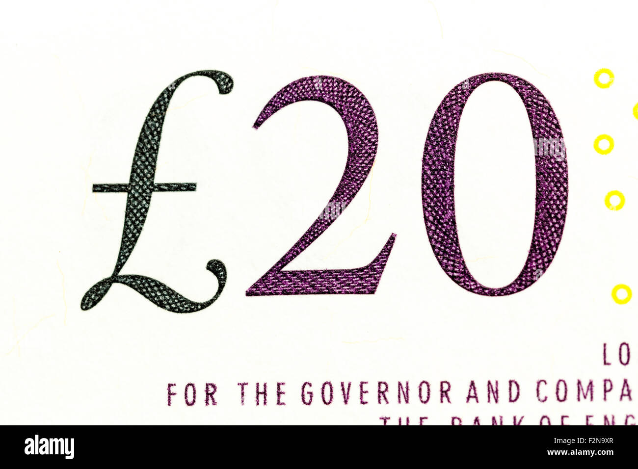 Close up of £20 sur une note de 20 livres sterling britannique Banque D'Images