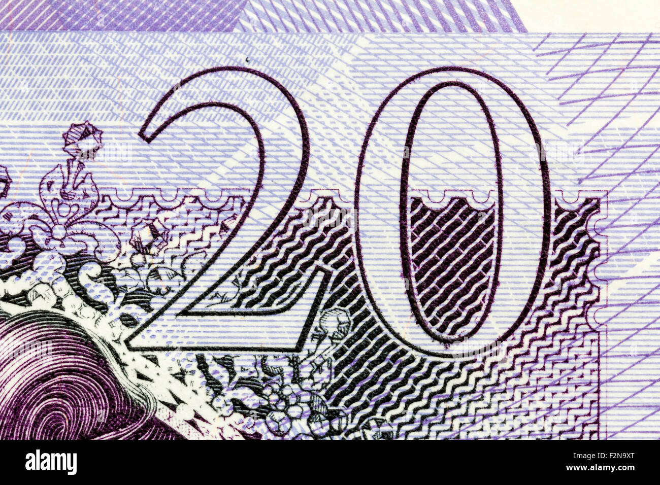 Close up of £20 sur une note de 20 livres sterling britannique Banque D'Images