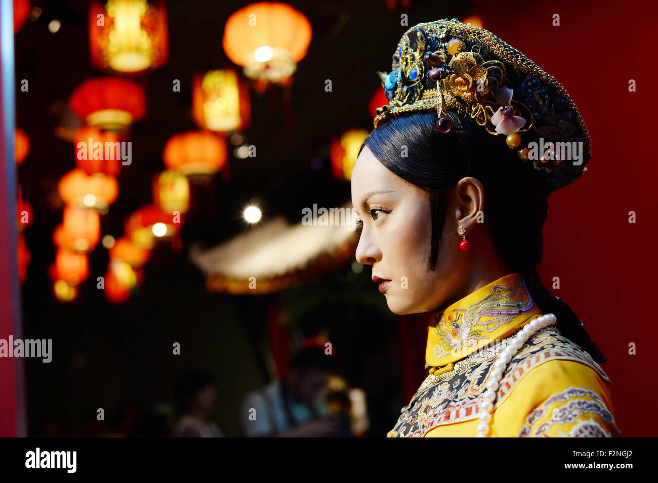 La figure de cire de l'acteur chinois Li Sun à Madame Tussaud's Wax Museum de Shanghai, Chine, 01 septembre 2015. Photo : Jens Kalaene Banque D'Images