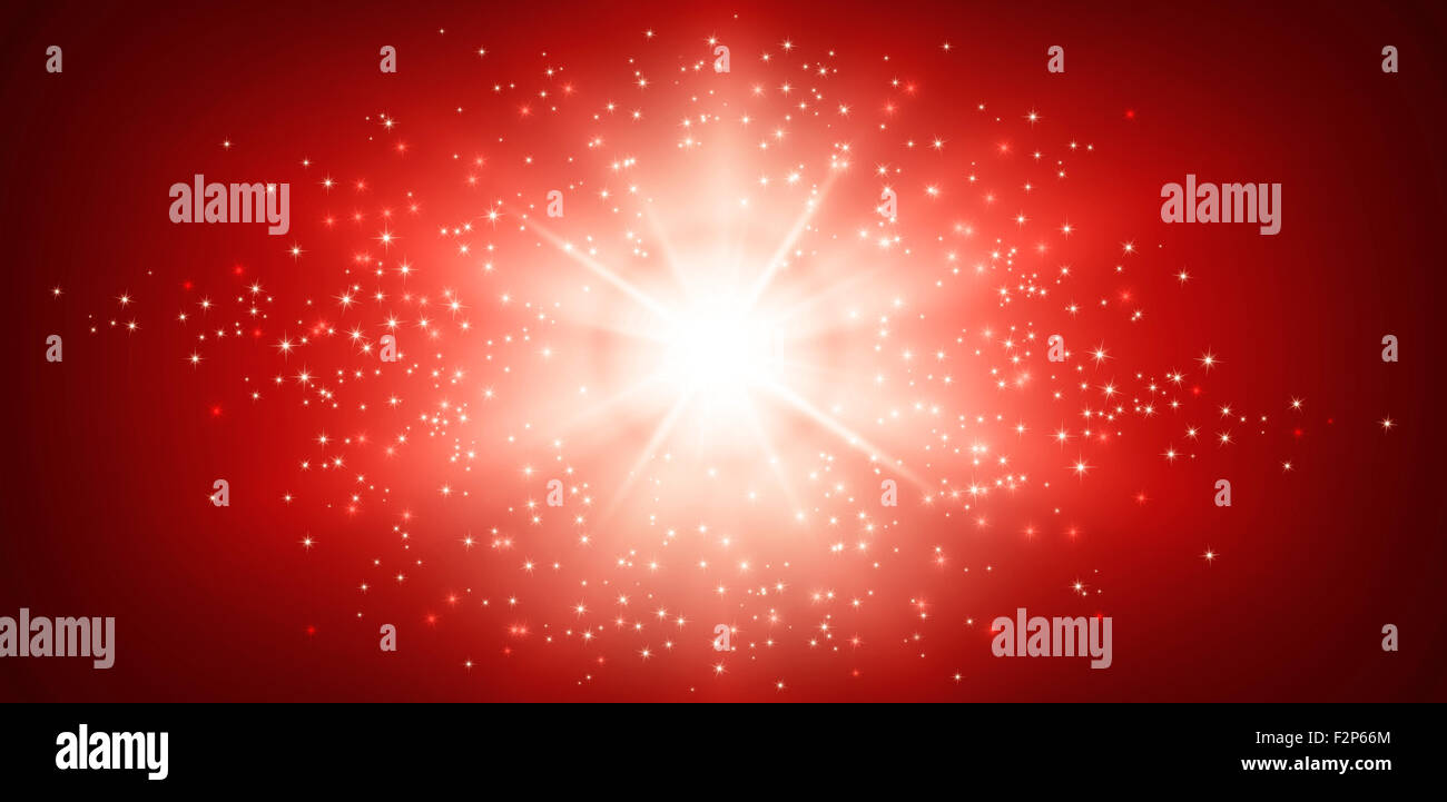 Fond rouge brillant avec star explosion de lumière Banque D'Images
