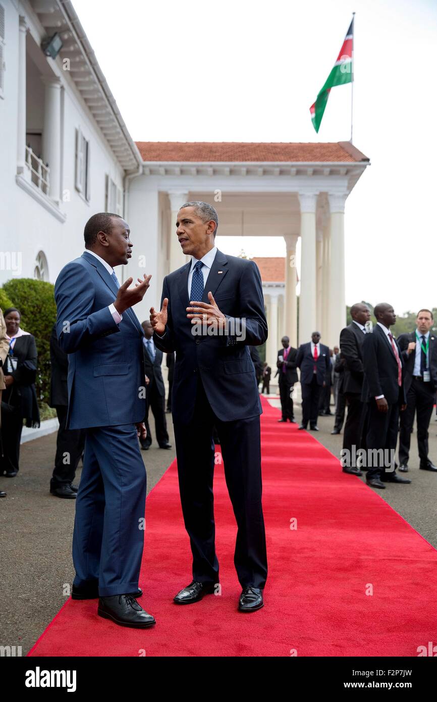 États-unis, Barack Obama, des entretiens avec le président Kenyan Uhuru Kenyatta au State House, 25 juillet 2015 à Nairobi, au Kenya. Banque D'Images