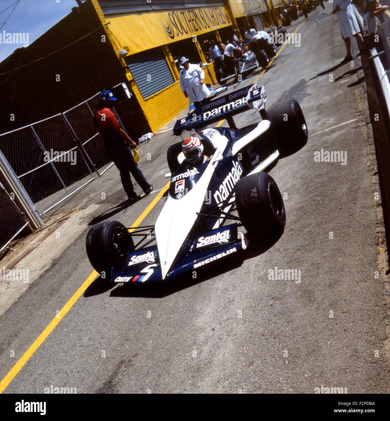 Nelson Piquet dans une Brabham BT52 au GP d'Afrique du Sud à Kyalami 1983 Banque D'Images