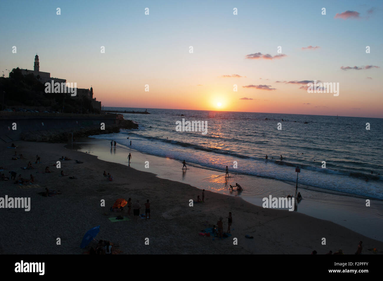 Coucher de soleil dans une journée d'été dans la vieille ville de Jaffa, Tel Aviv, Israël Banque D'Images