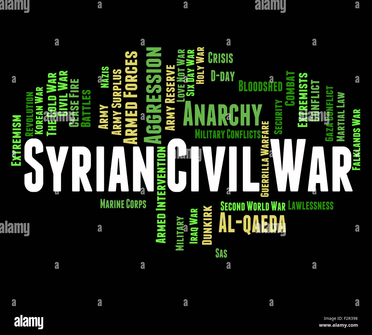 La guerre civile syrienne Bachar El Assad et Wordcloud Sens Banque D'Images