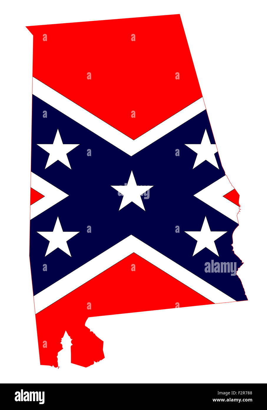 Carte de l'État Description de l'Alabama avec un drapeau confédéré sur un fond blanc Banque D'Images