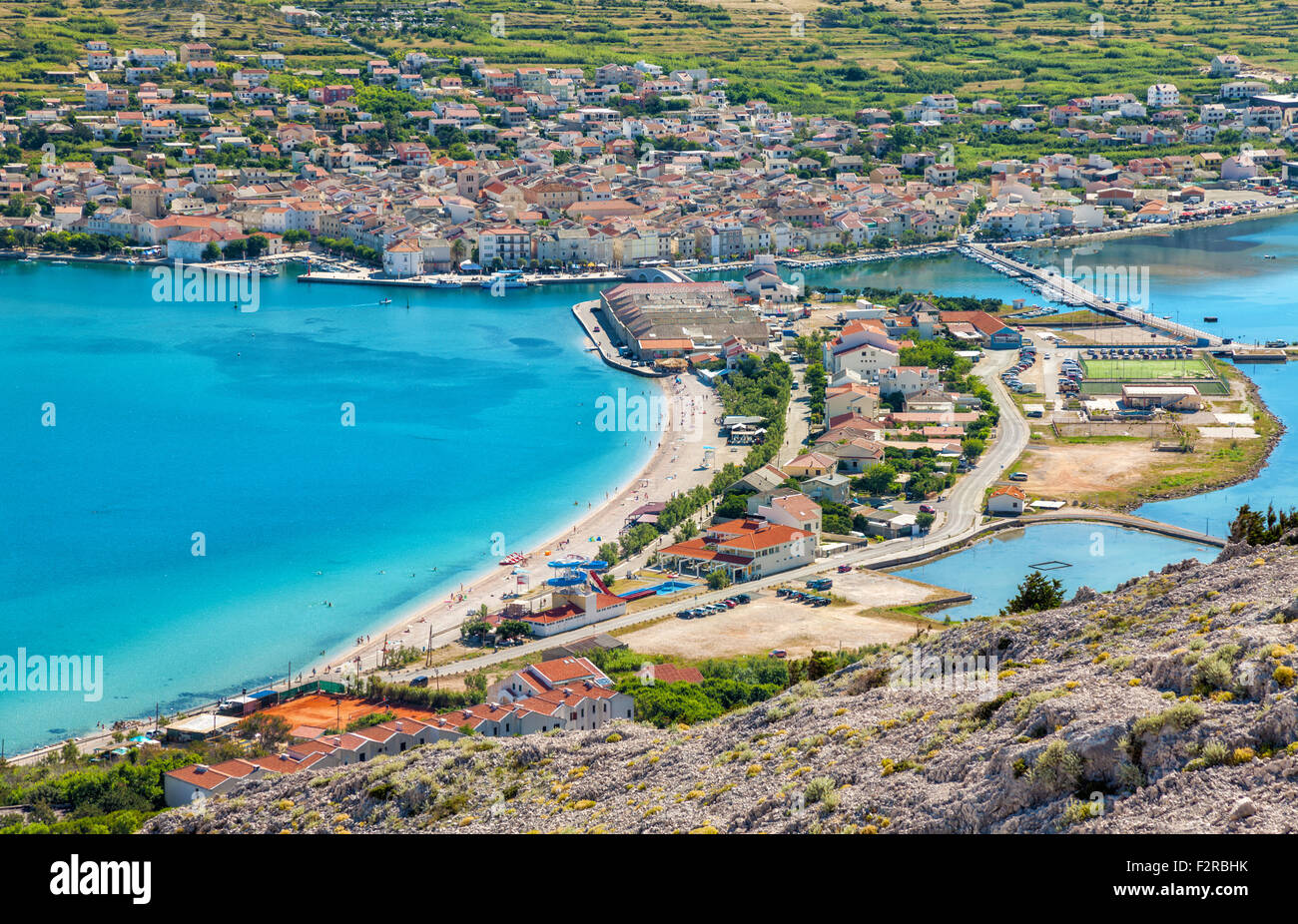 Vue aérienne d'une magnifique île croate de Pag Banque D'Images