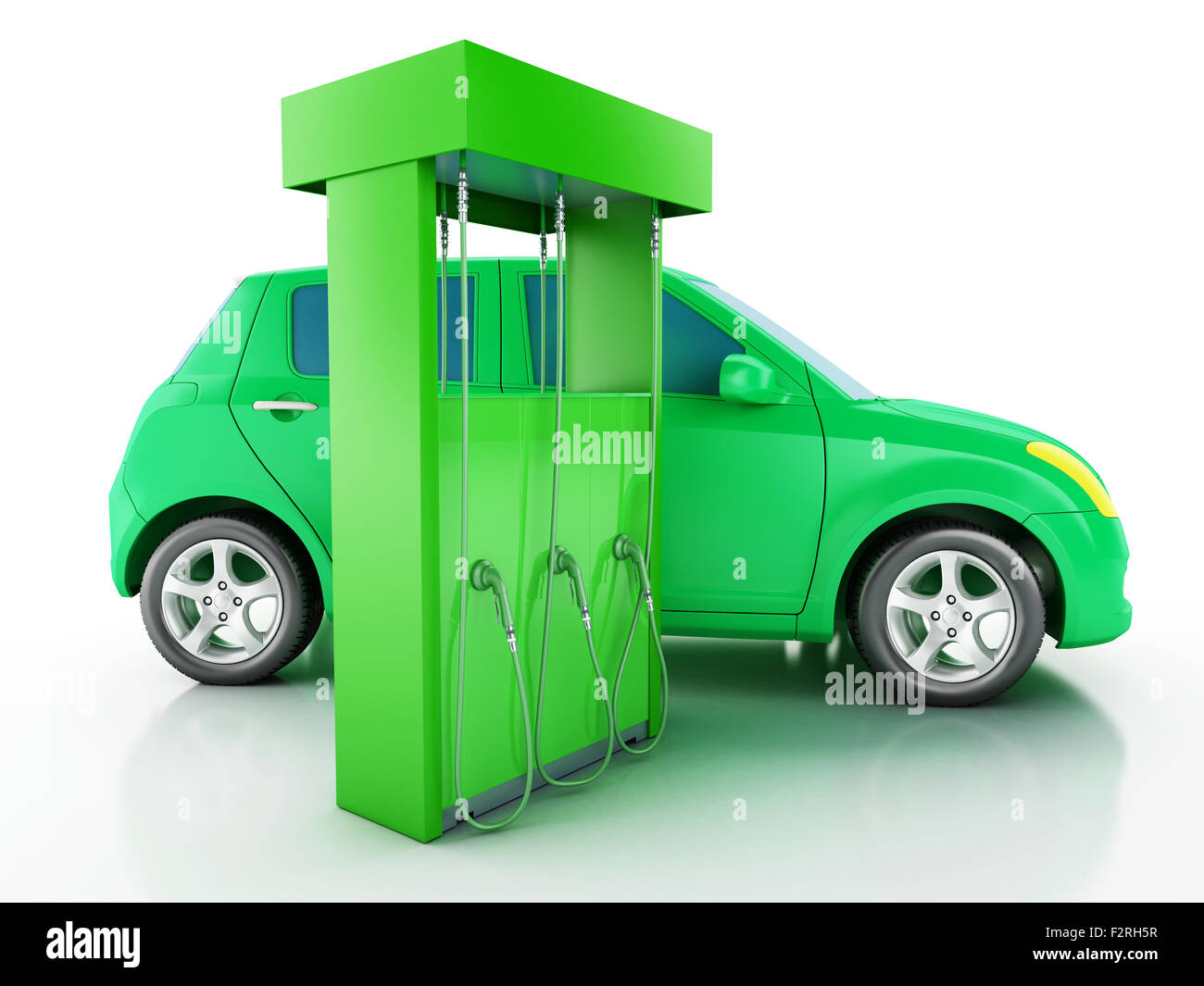 Moteur de rendu 3d image. Voiture électrique vert à la station de charge. Concept d'énergie de remplacement Banque D'Images