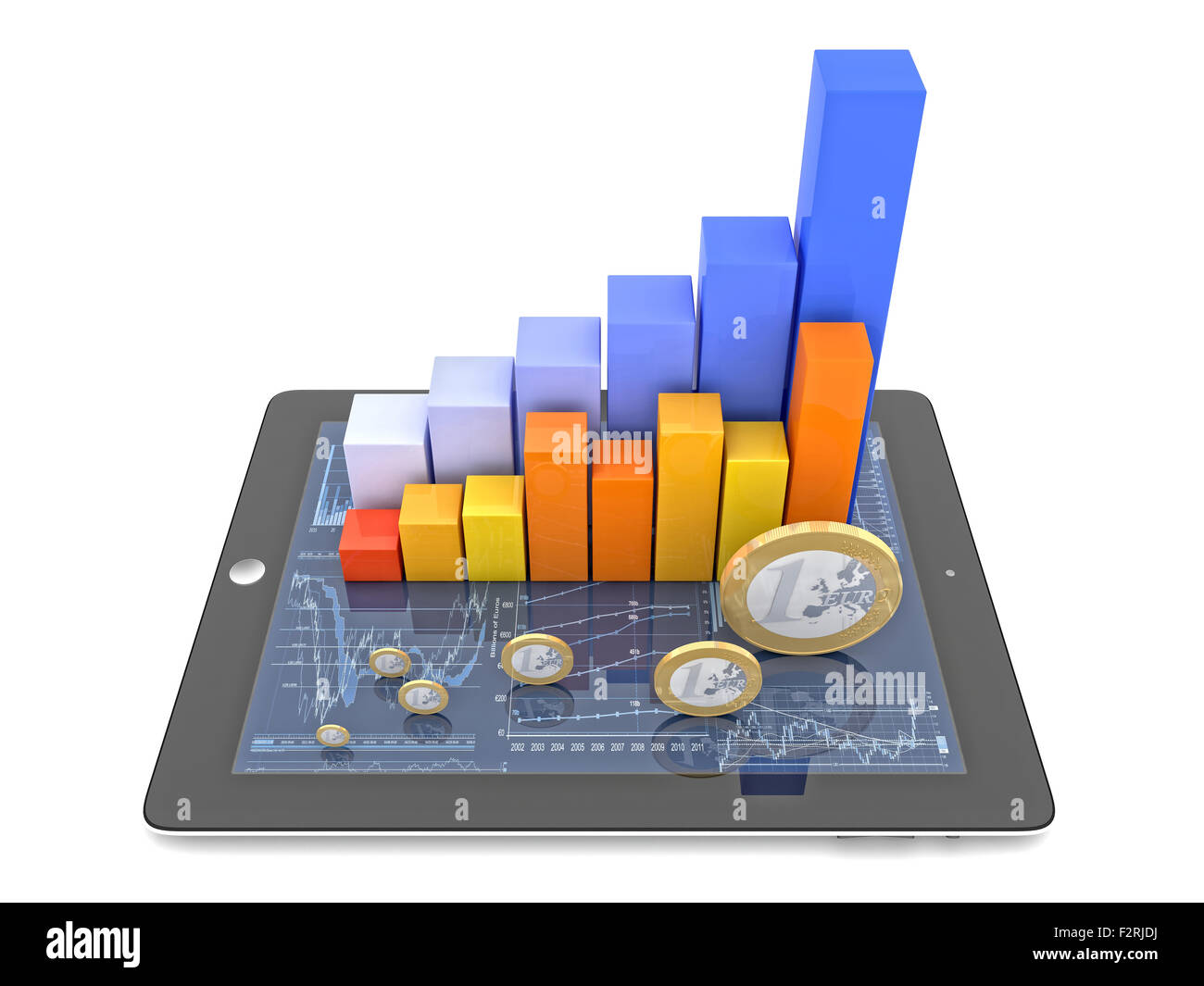 Image 3D de l'argent et tablette graphique financier Banque D'Images