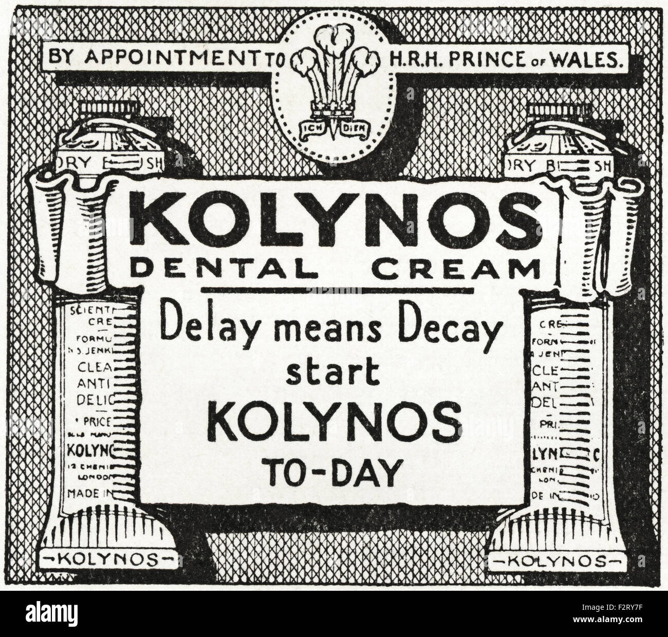1920s'annonce. Annonce en date du 1923 publicité Kolynos crème dentaire par nomination royale au Prince de Galles Banque D'Images