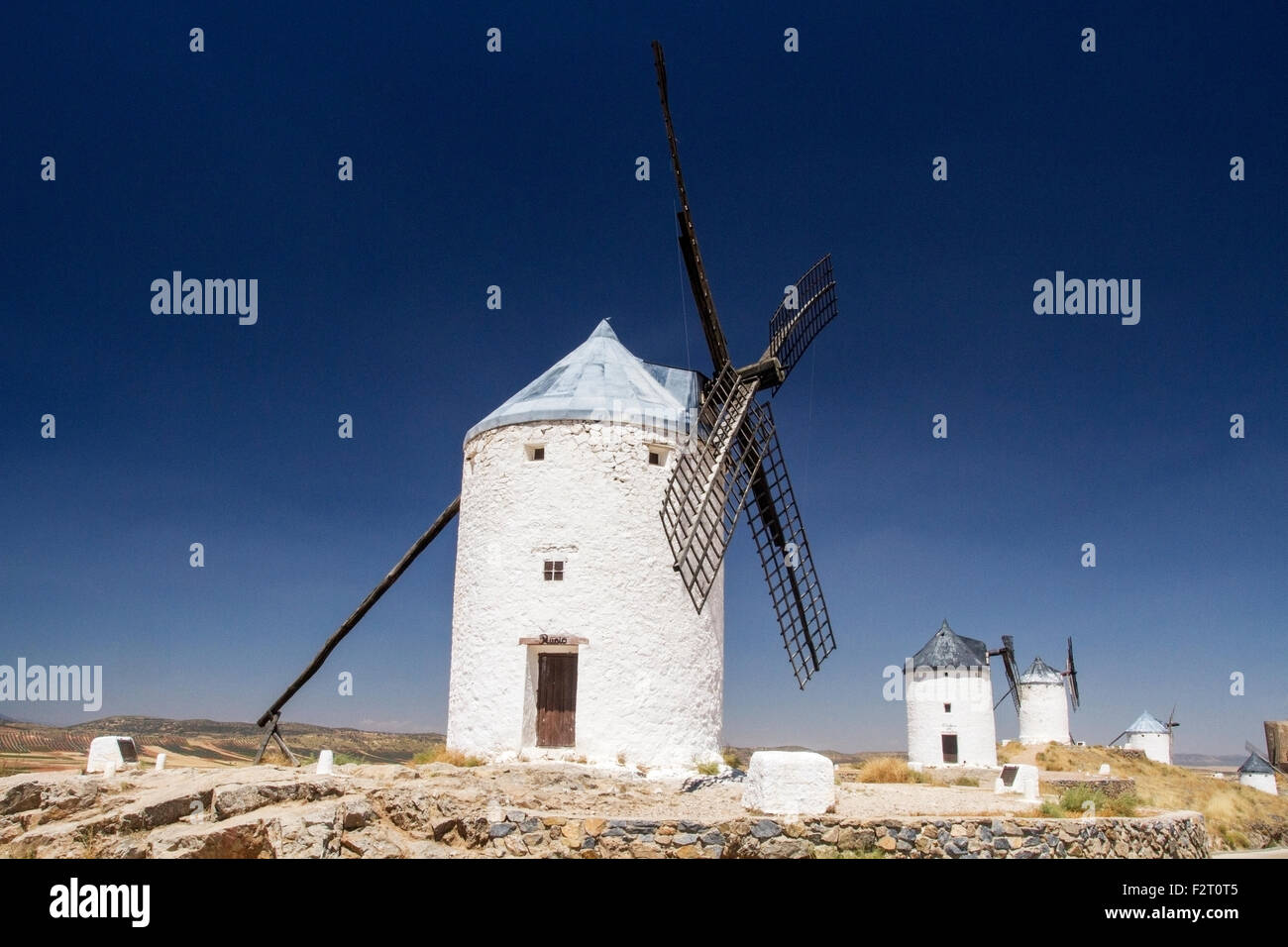 Moulin à vent, Don Quichotte, Consuegra, Castilla la Mancha, Tolède, Espagne Banque D'Images