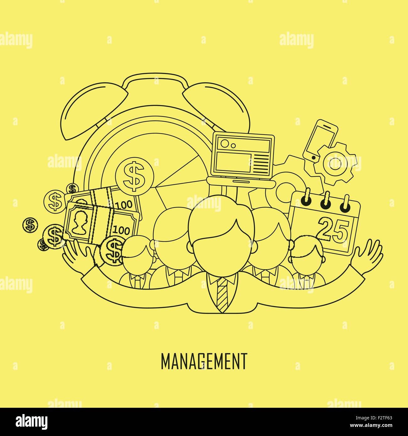 Concept de gestion d'entreprise en ligne mince plate Illustration de Vecteur
