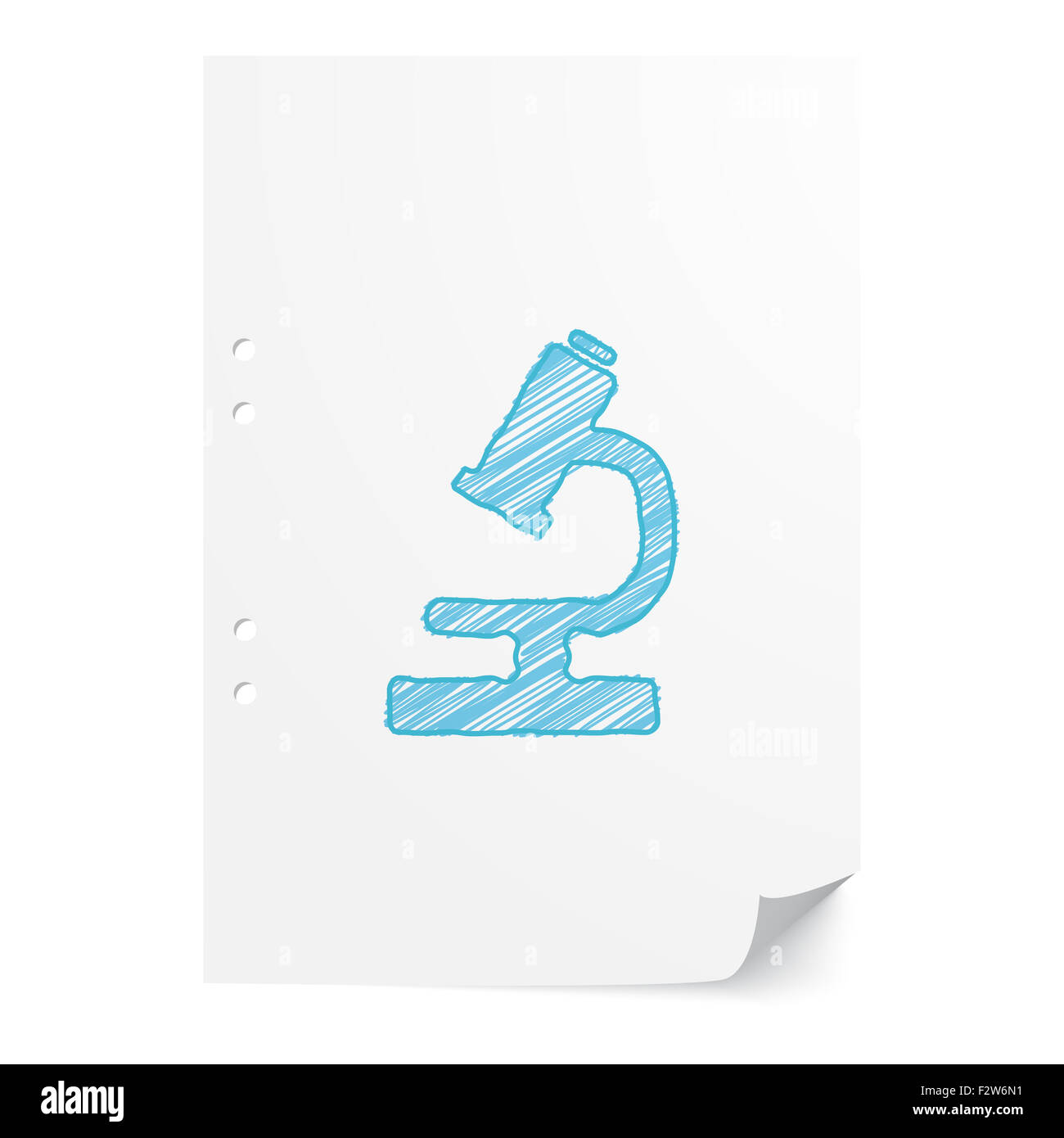 Microscope handdrawn bleu illustration sur papier blanc feuille avec copie espace Banque D'Images