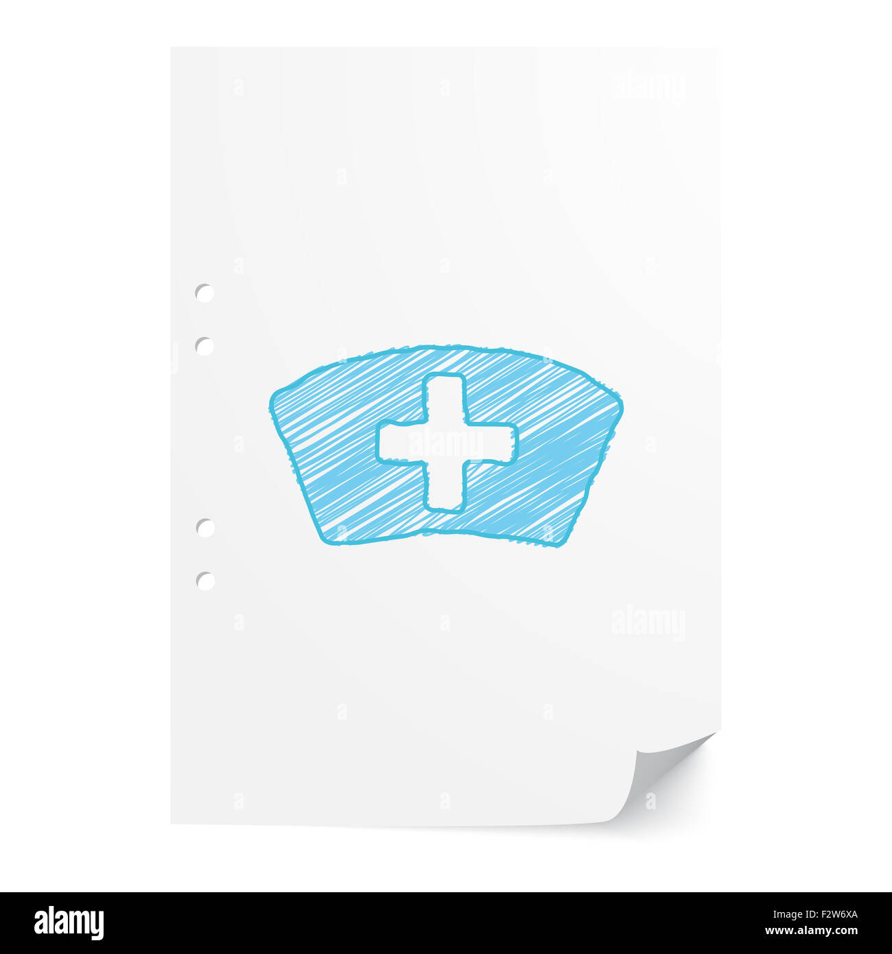 Infirmière handdrawn bleu illustration sur papier blanc feuille avec copie espace Banque D'Images