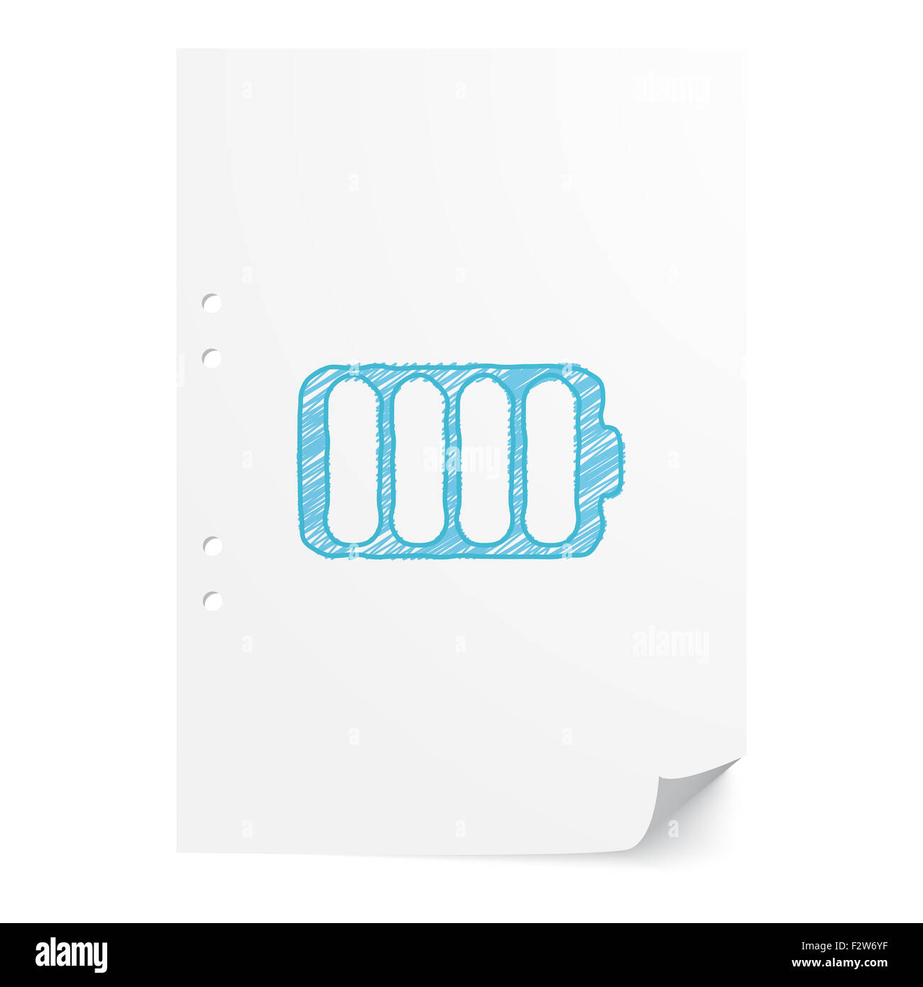 Batterie handdrawn bleu illustration sur papier blanc feuille avec copie espace Banque D'Images