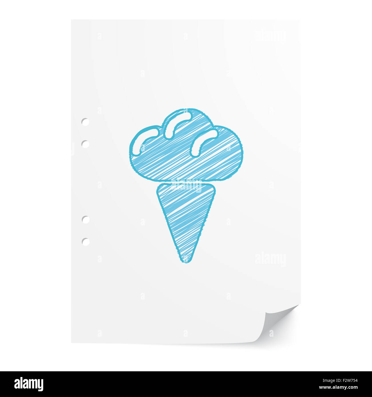 Blue Ice Cream handdrawn illustration sur papier blanc feuille avec copie espace Banque D'Images