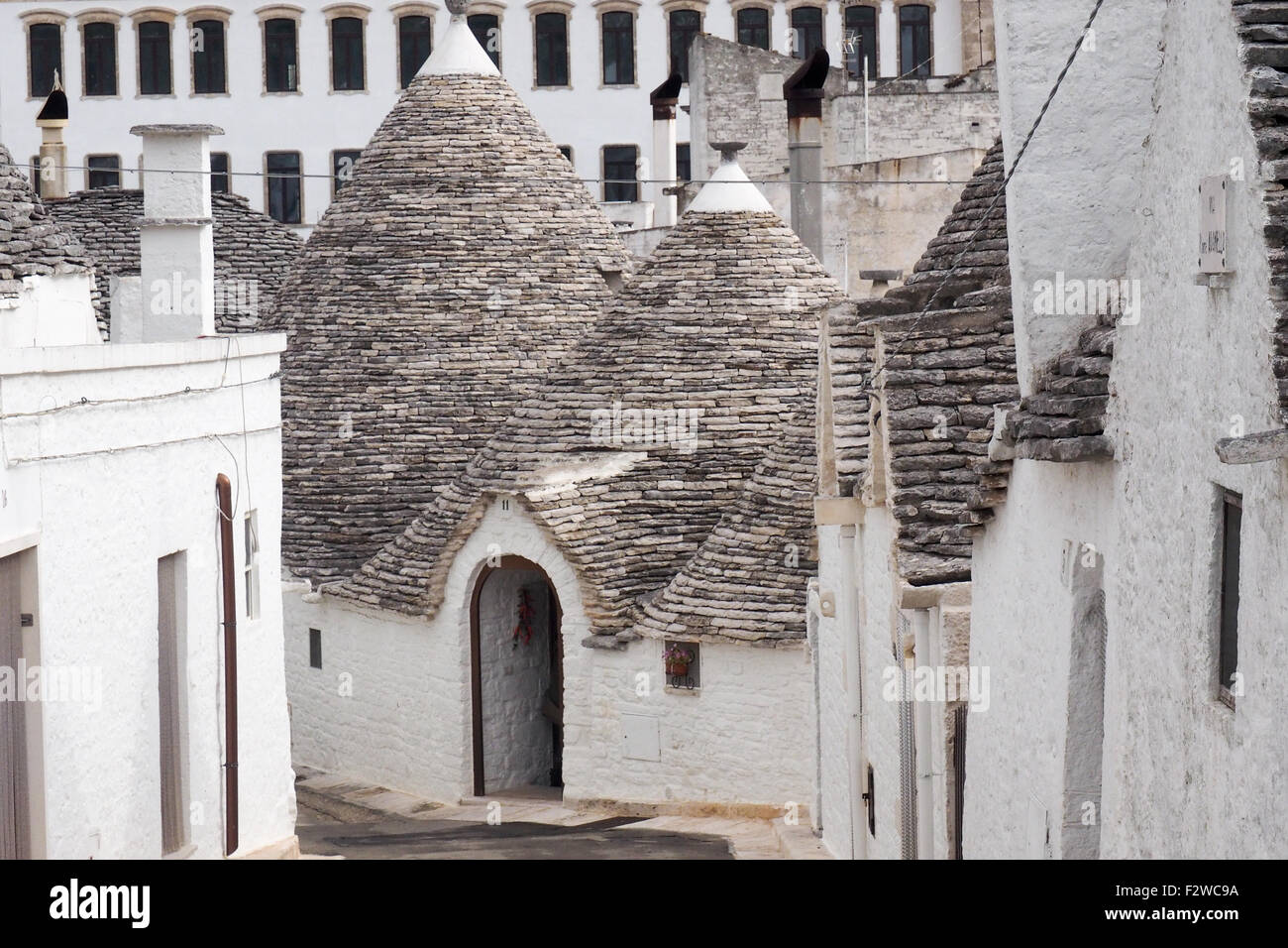 Dans le quartier de Monti Trulli d'Alberobello. Banque D'Images