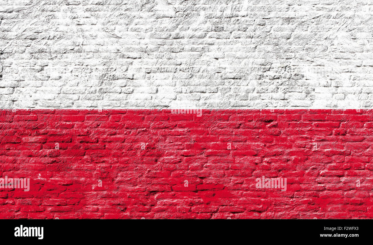 Pologne - drapeau national sur mur de brique Banque D'Images