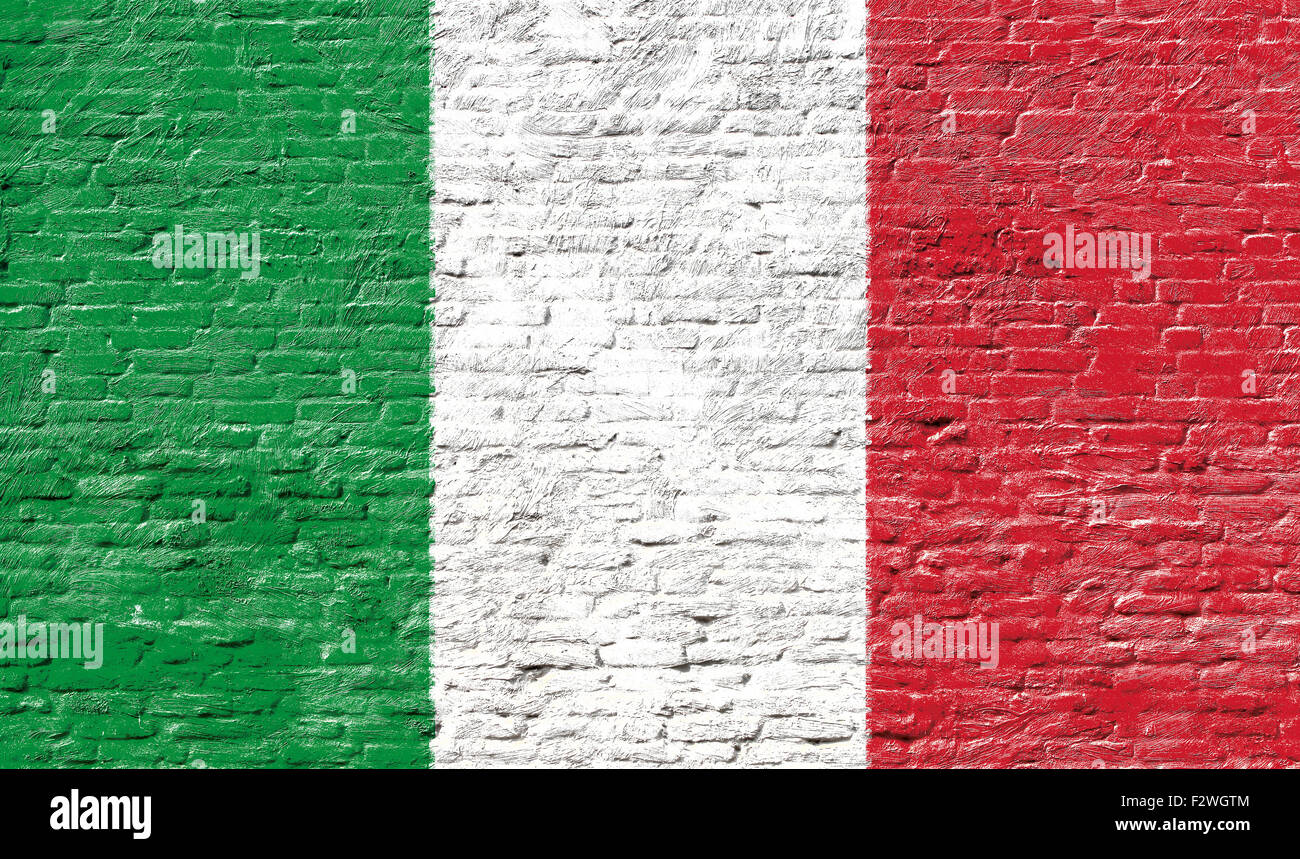Italie - drapeau national sur mur de brique Banque D'Images