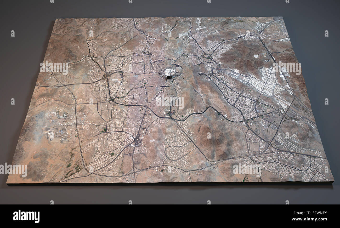 Site de La Mecque de la vue sur la carte, 3d, l'Arabie Saoudite Banque D'Images