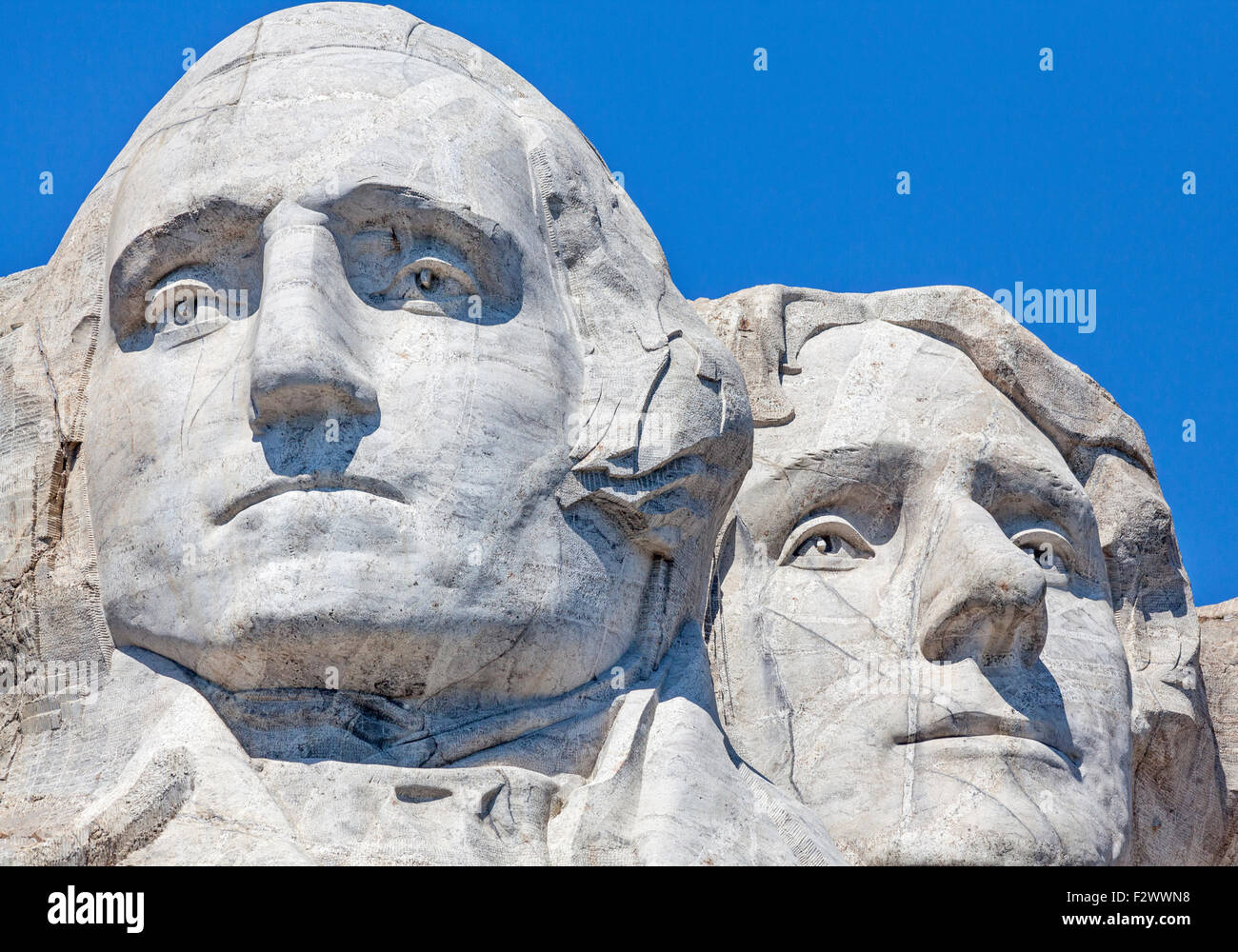 Le but de Washington and Jefferson sur Mount Rushmore National Memorial, le Dakota du Sud. Banque D'Images