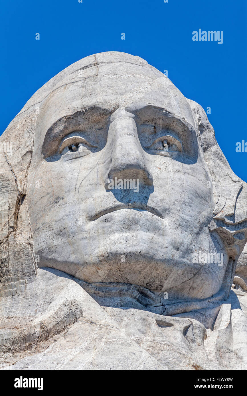 Une vue de George Washington, le Mount Rushmore National Memorial, le Dakota du Sud. Banque D'Images