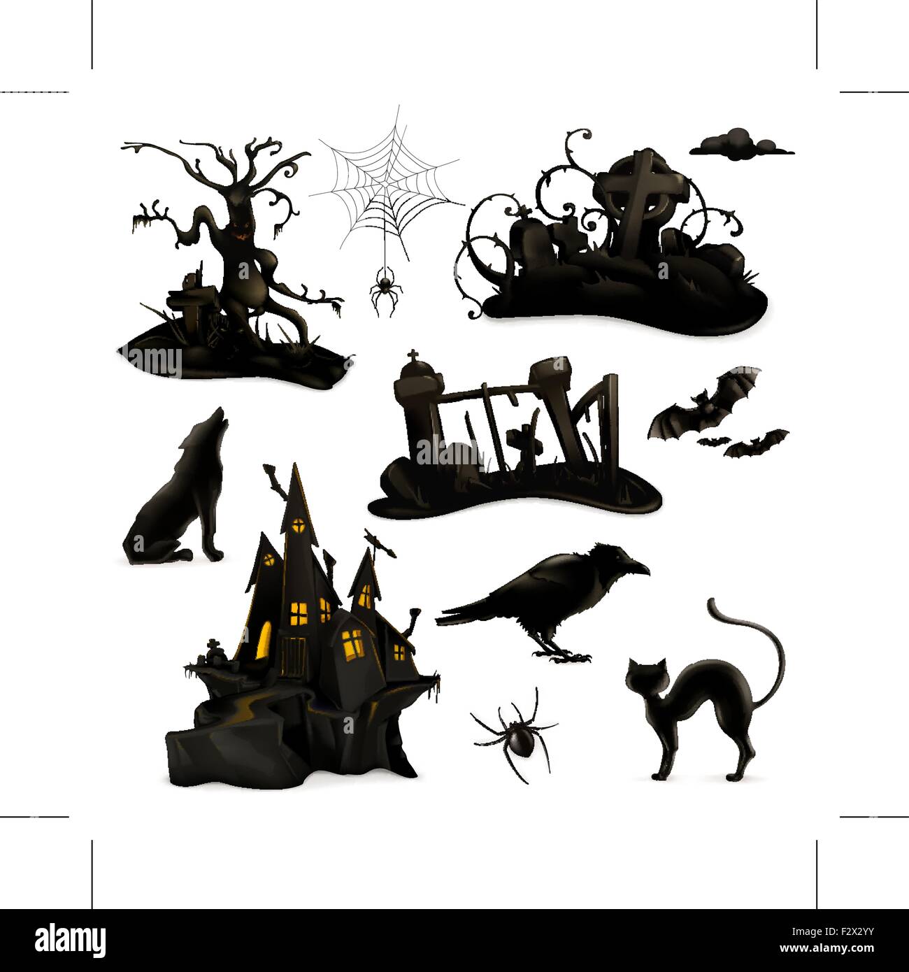 Halloween jeu de vector silhouettes noires Illustration de Vecteur