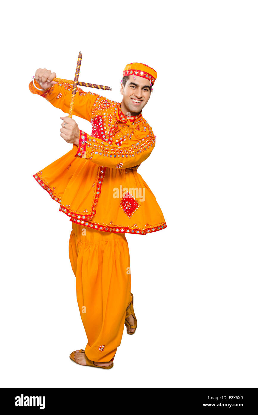 1 Indian Gujrati homme Navaratri Dandiya dance Banque D'Images 1 Indian Gujrati homme Navaratri Dandiya dance Banque D'Images
