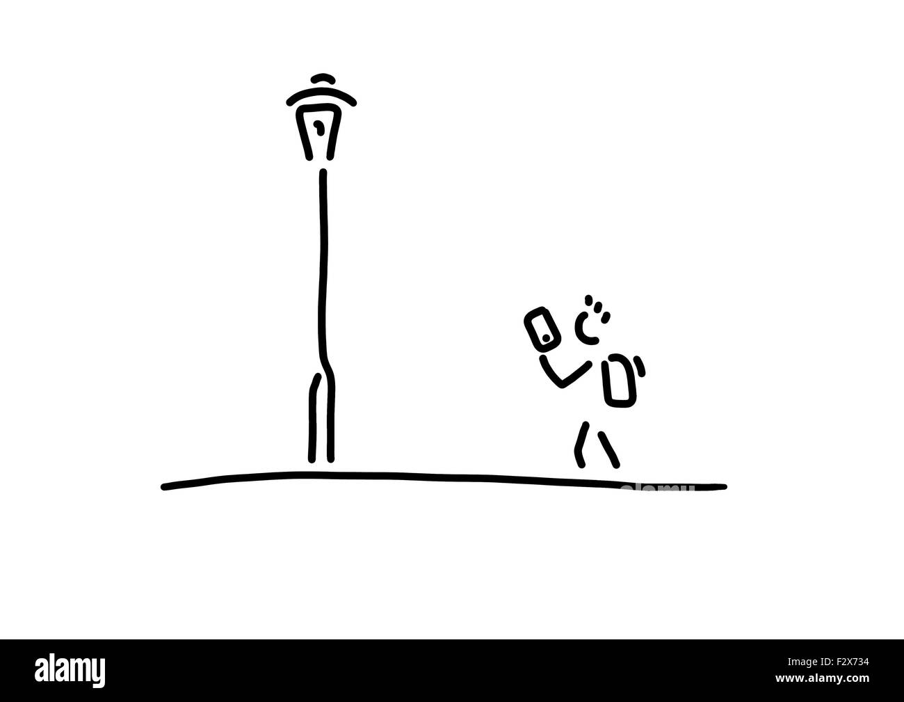 Élève avec le smartphone, l'éclairage, dessin, noir et blanc Banque D'Images