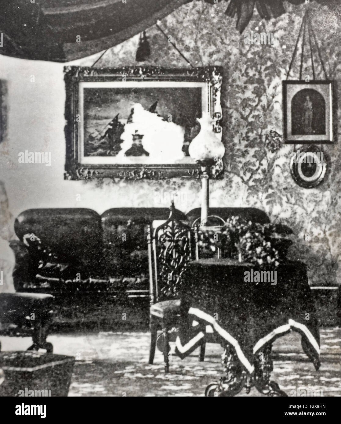 Abraham Lincoln's home drapées en deuil après son assassinat, Springfield, Illinois, 1865 Banque D'Images