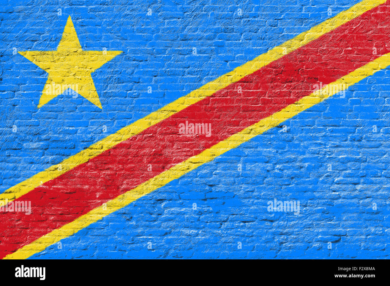 République démocratique du Congo - drapeau national sur mur de brique Banque D'Images