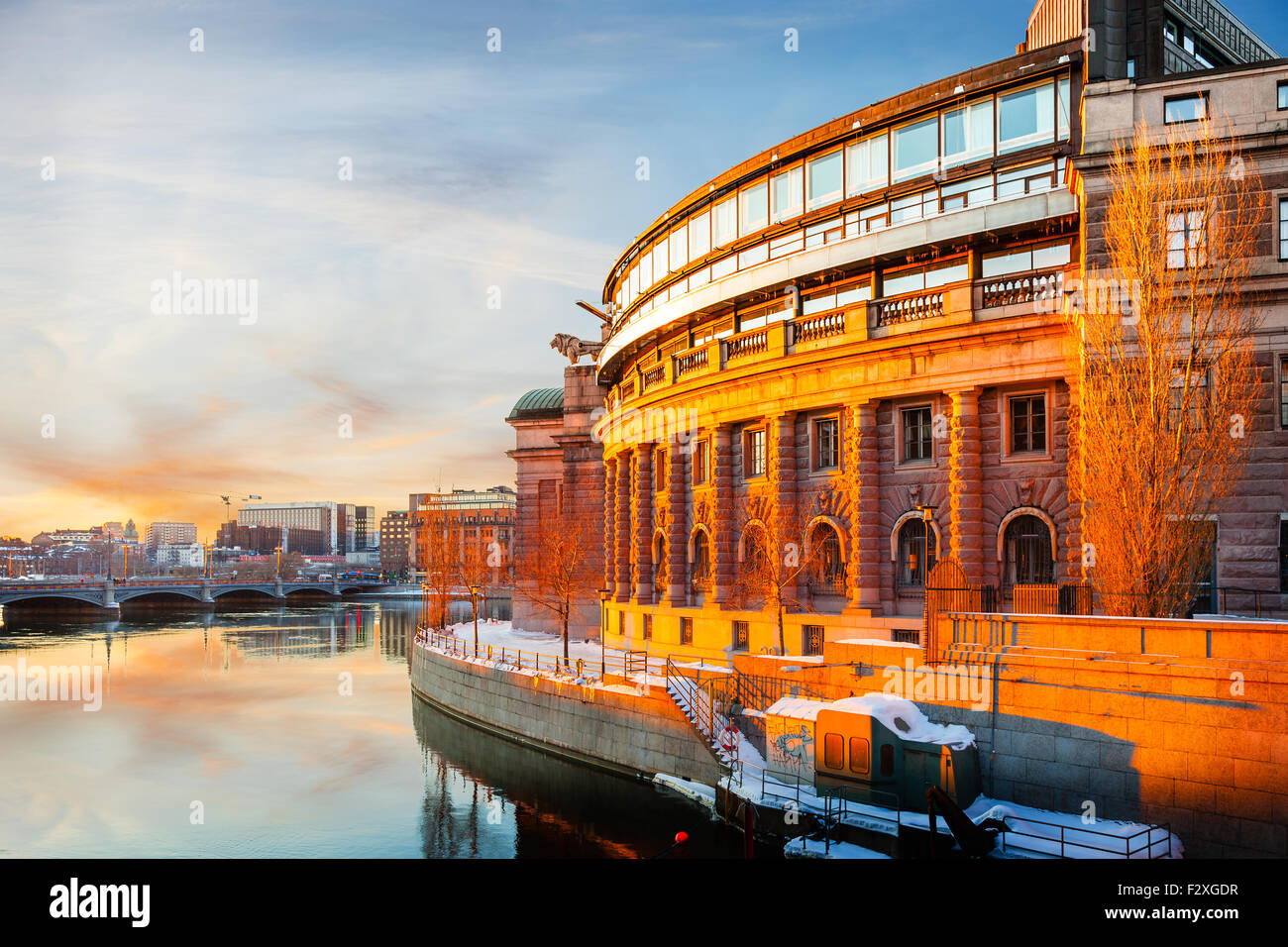 Coucher de soleil sur la vieille ville de Stockholm, Suède. Banque D'Images