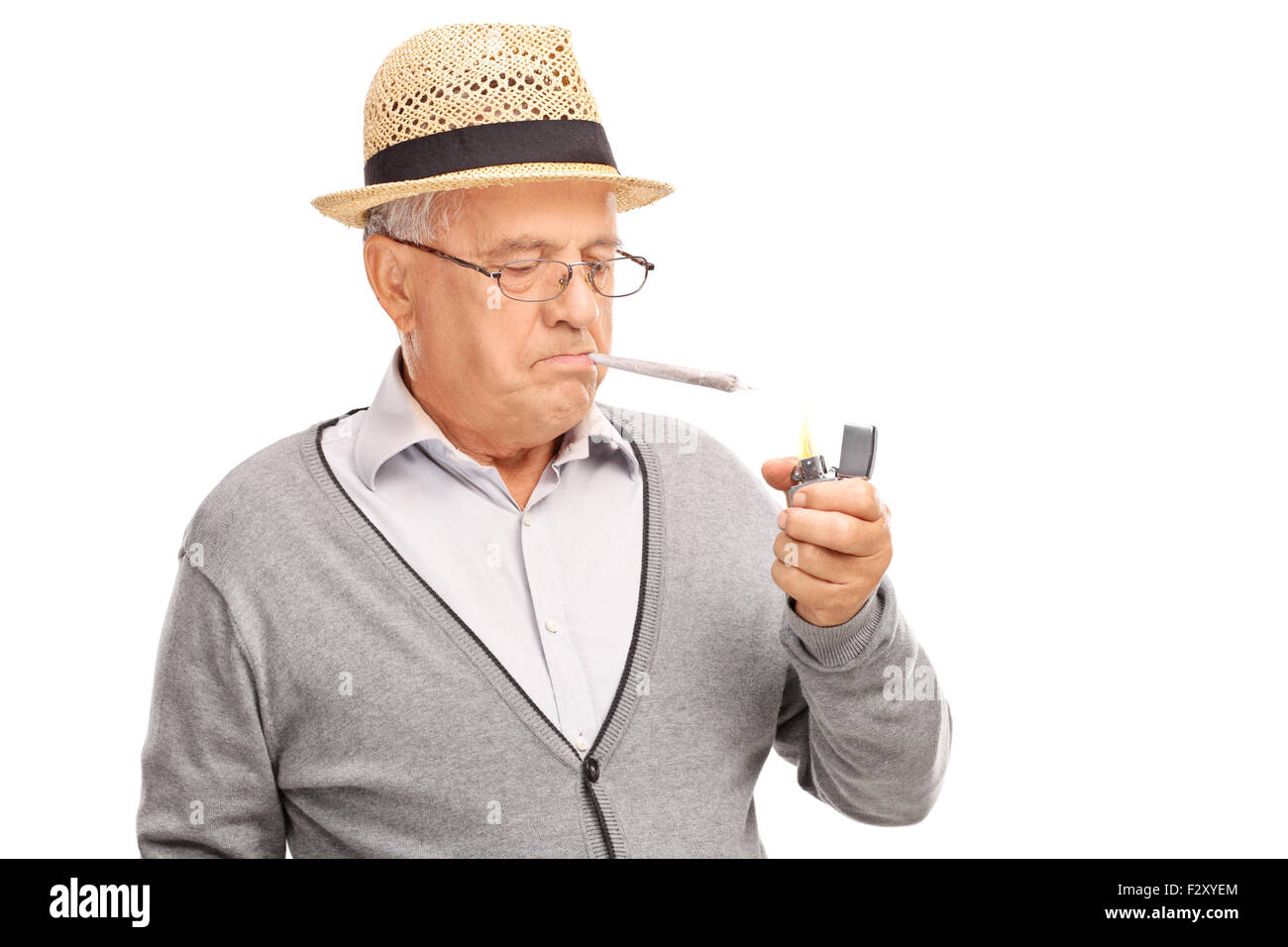 Man l'éclairage d'une commune avec un léger gris isolé sur fond blanc Banque D'Images