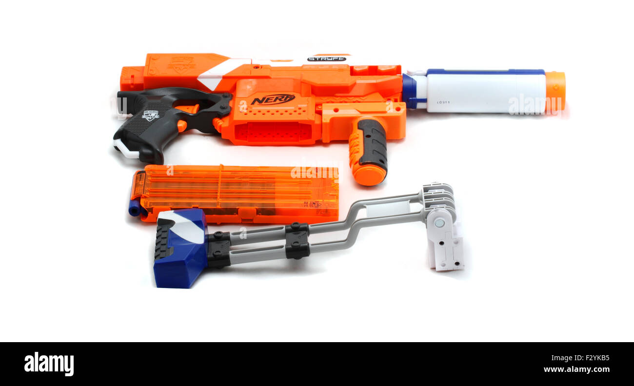 Pistolet Nerf Elite - Elite-SD Stryfe un nerf Blaster est un pistolet jouet fabriqué par Hasbro qui tire des fléchettes en mousse, des disques, ou, dans certains cas, l'arbitrage Banque D'Images