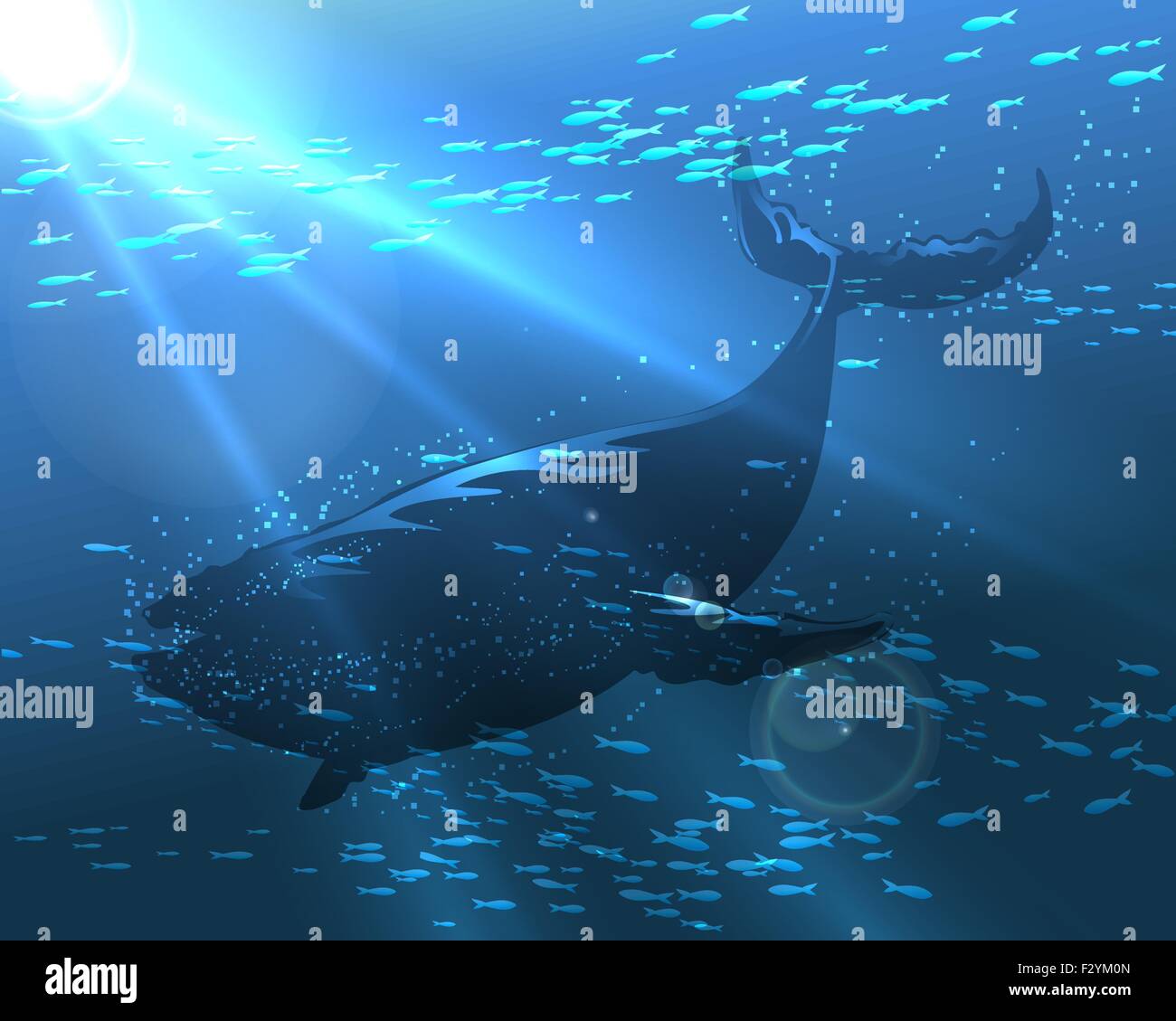 La baleine flottant dans l'océan profond. Illustration dans un style réaliste. Illustration de Vecteur
