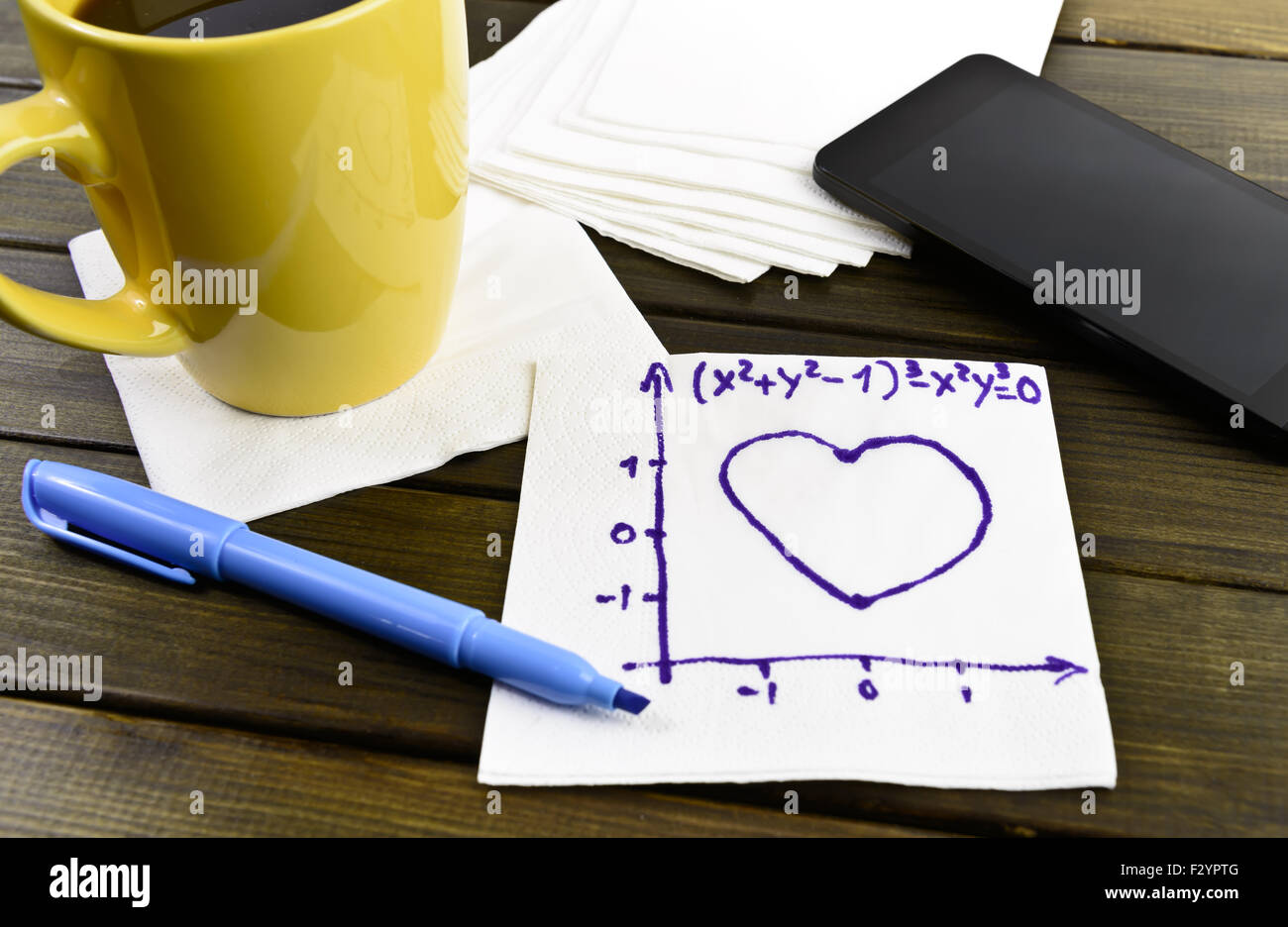 Nappes de formule mathématique "sketch love' sur serviette cafe Banque D'Images