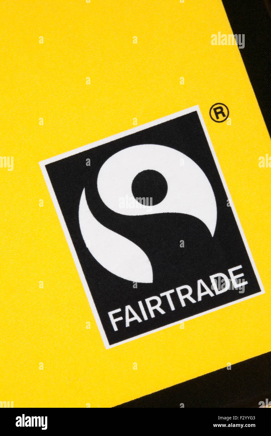 Logo Fairtrade sur fort de Marks & Spencer sachets mélange Petit-déjeuner Fairtrade - symbole du logo Commerce Équitable Banque D'Images