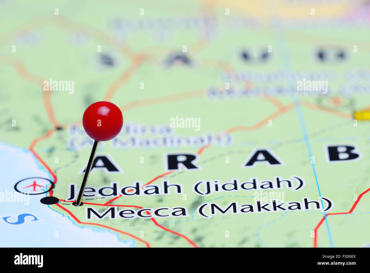 La Mecque épinglée sur une carte de l'Asie Banque D'Images