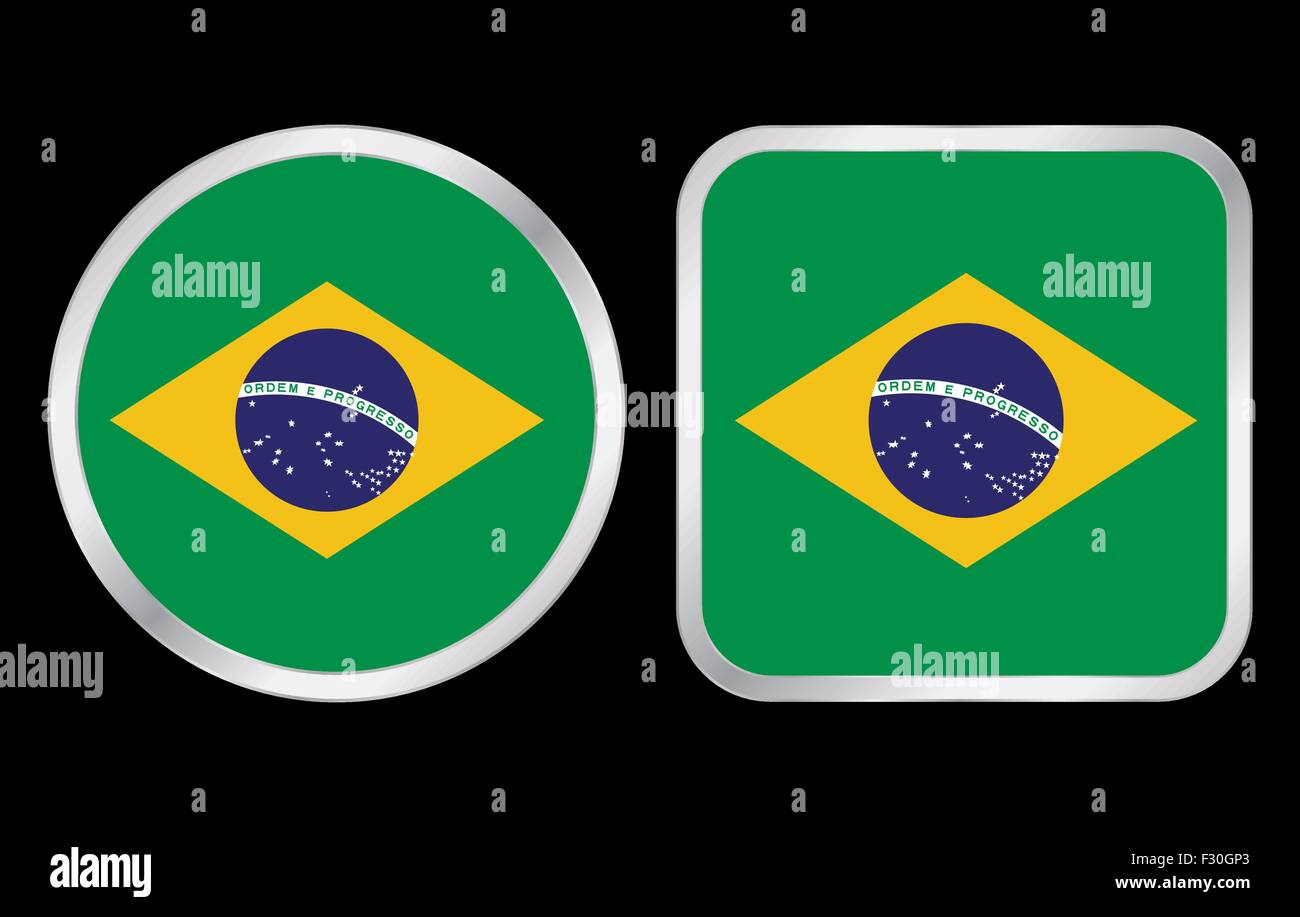 Drapeau Brésil - deux icône sur fond noir. Vector illustration. Illustration de Vecteur