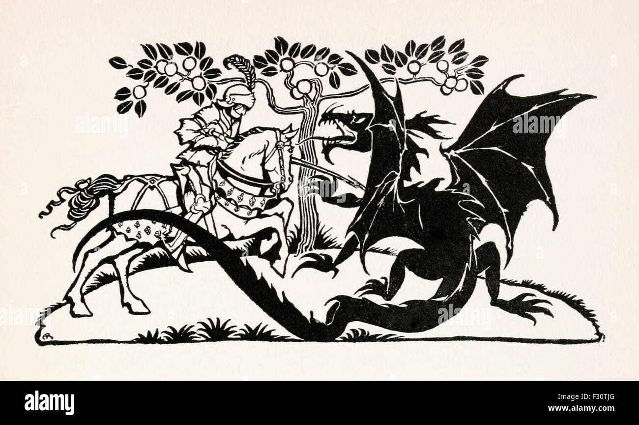 'St George de Merrie England' de 'English Fairy Tales', illustration par Arthur Rackham (1867-1939). Voir la description pour plus d'informations. Banque D'Images