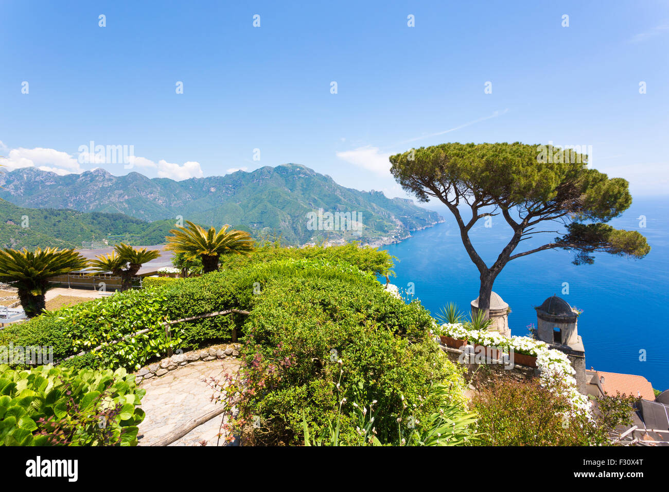 Ravello, vue panoramique de la Villa Rufolo, Côte d'Amalfi, Italie Banque D'Images