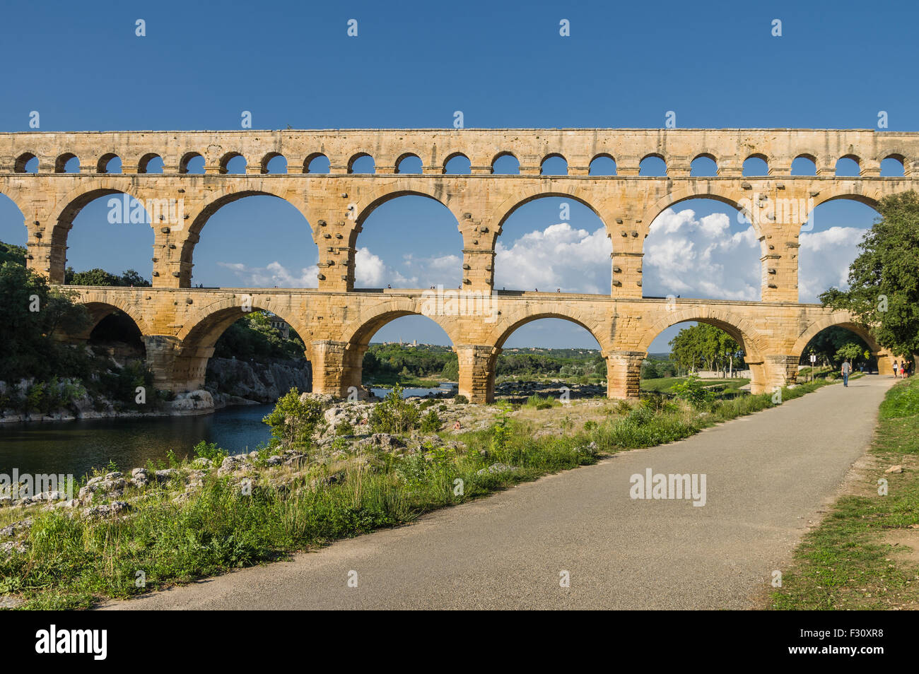 Pont du Gard, célèbre aqueduc romain dans le sud de la France près de Nîmes. Banque D'Images